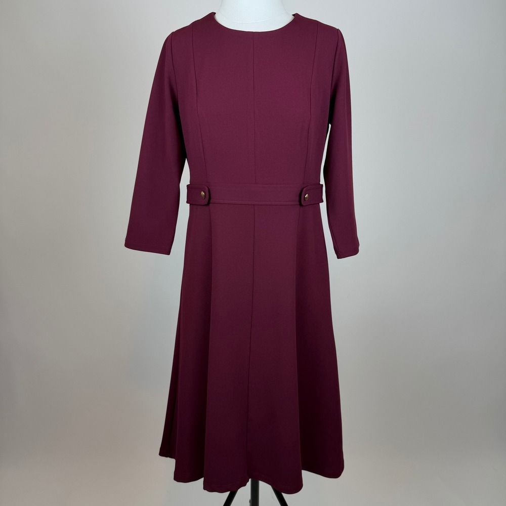 NWT London Times Burgundy 3/4 Sleeve Fit & Flare Midi Dress Petite Sz 6P Career